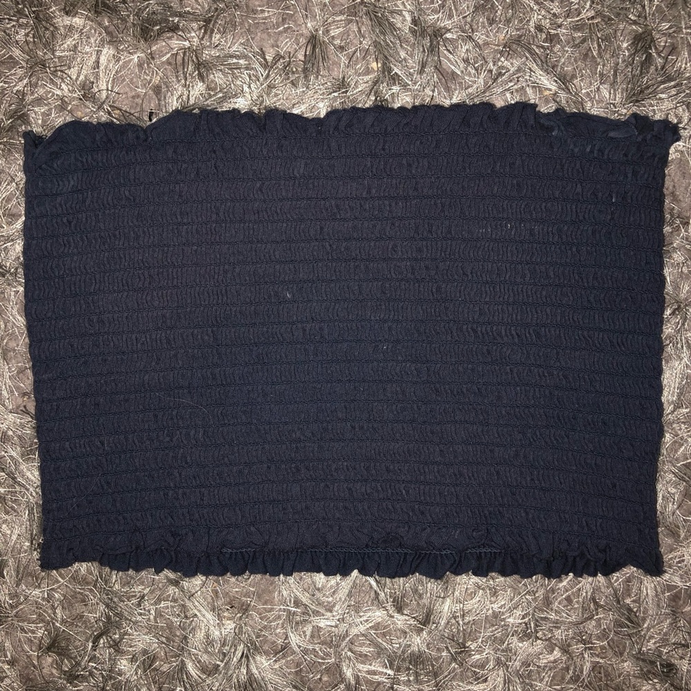 Navy Cropped Runched Tube Top